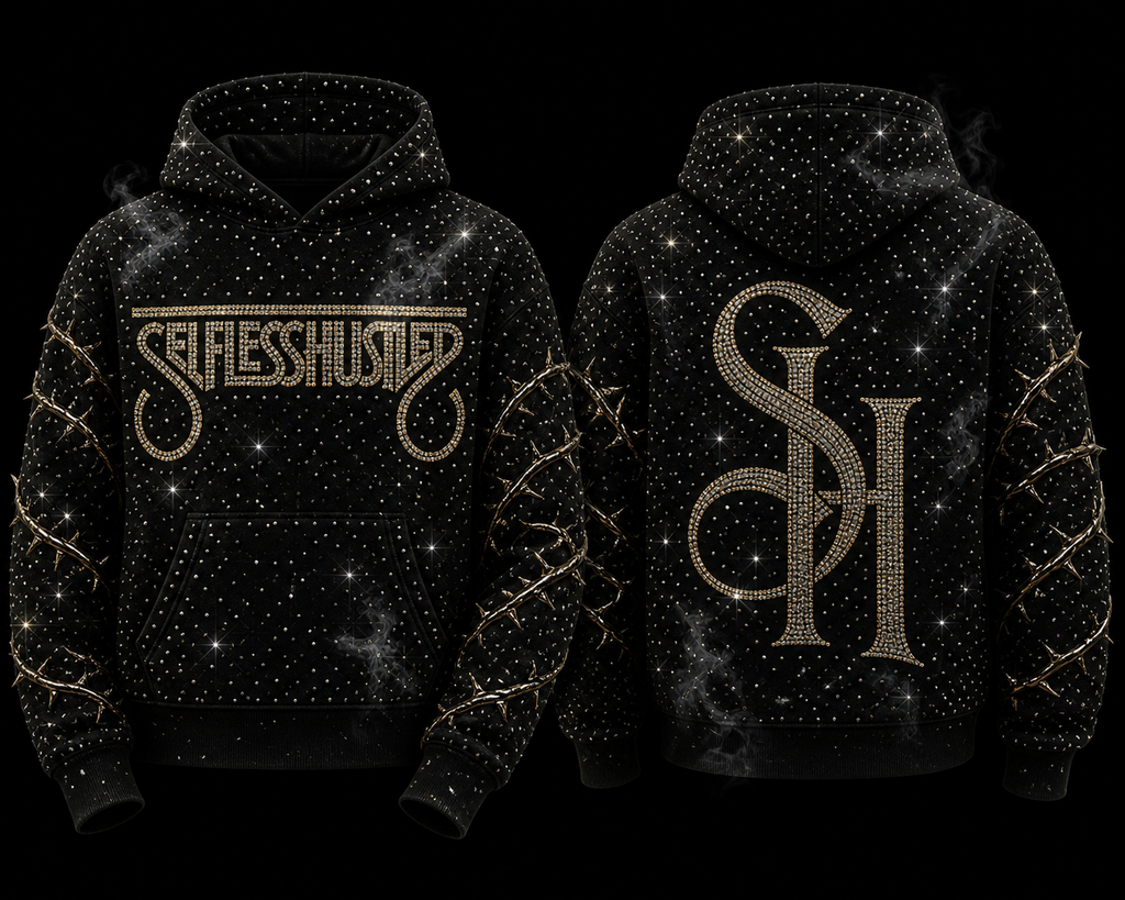 Selfless Hustler “Midnight Thorn” Rhinestone Hoodie ✨